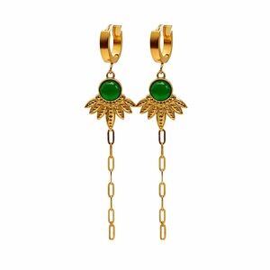 Green Chalcedony Dangle Chain Earrings